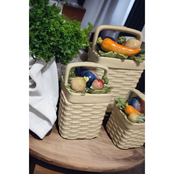 Fitz and Floyd Basketweave Kitchen Harvest Collection 4pc Canister Set w/ Lids - Picture 3 of 12